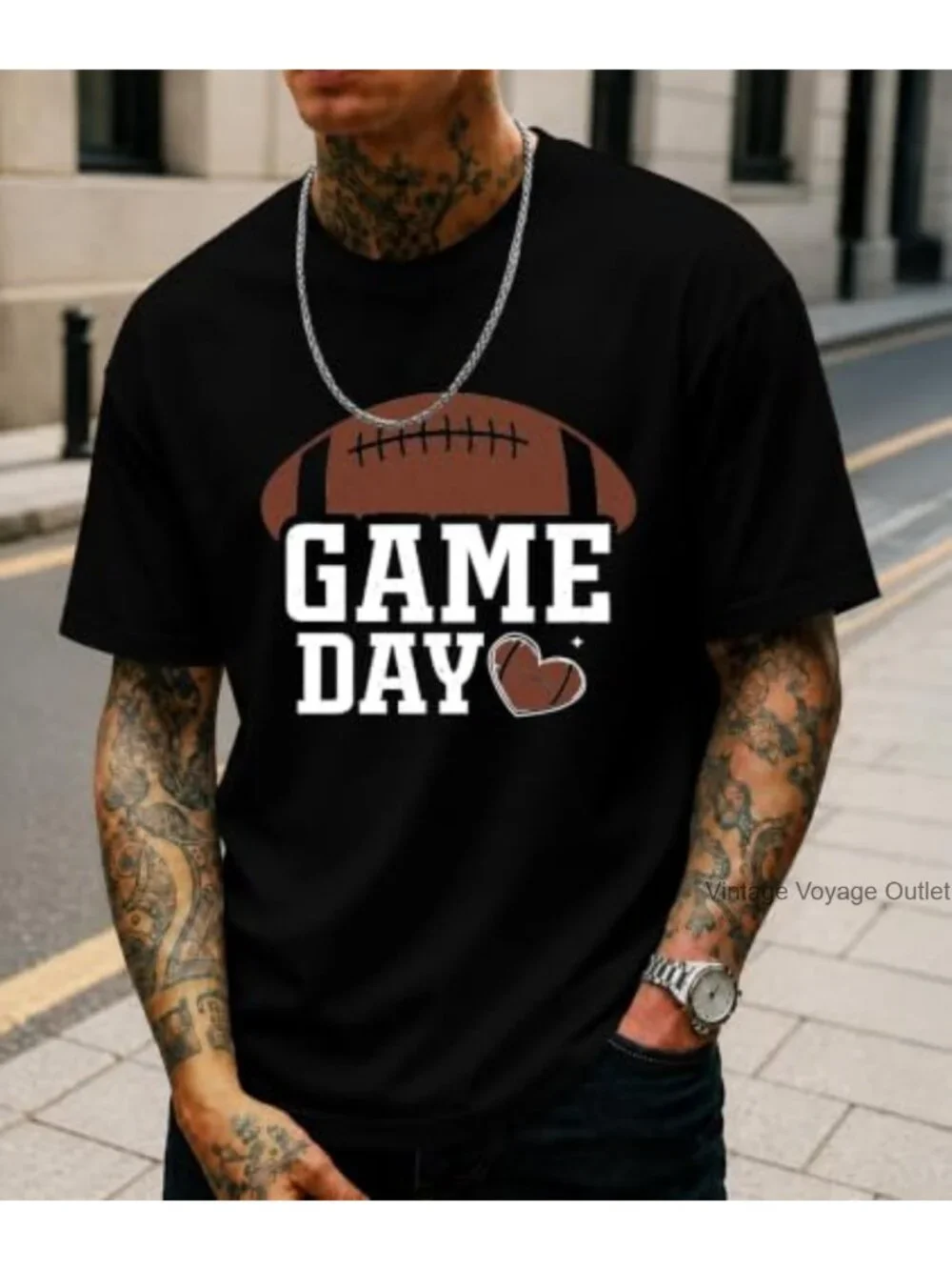 Vintage Football Graphic Tee - Soft Cotton Crew Neck T-Shirt